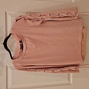 Halogen Woman's Pink Lightweight Sweatshirt With Laced-Up Sleeves, Size Small